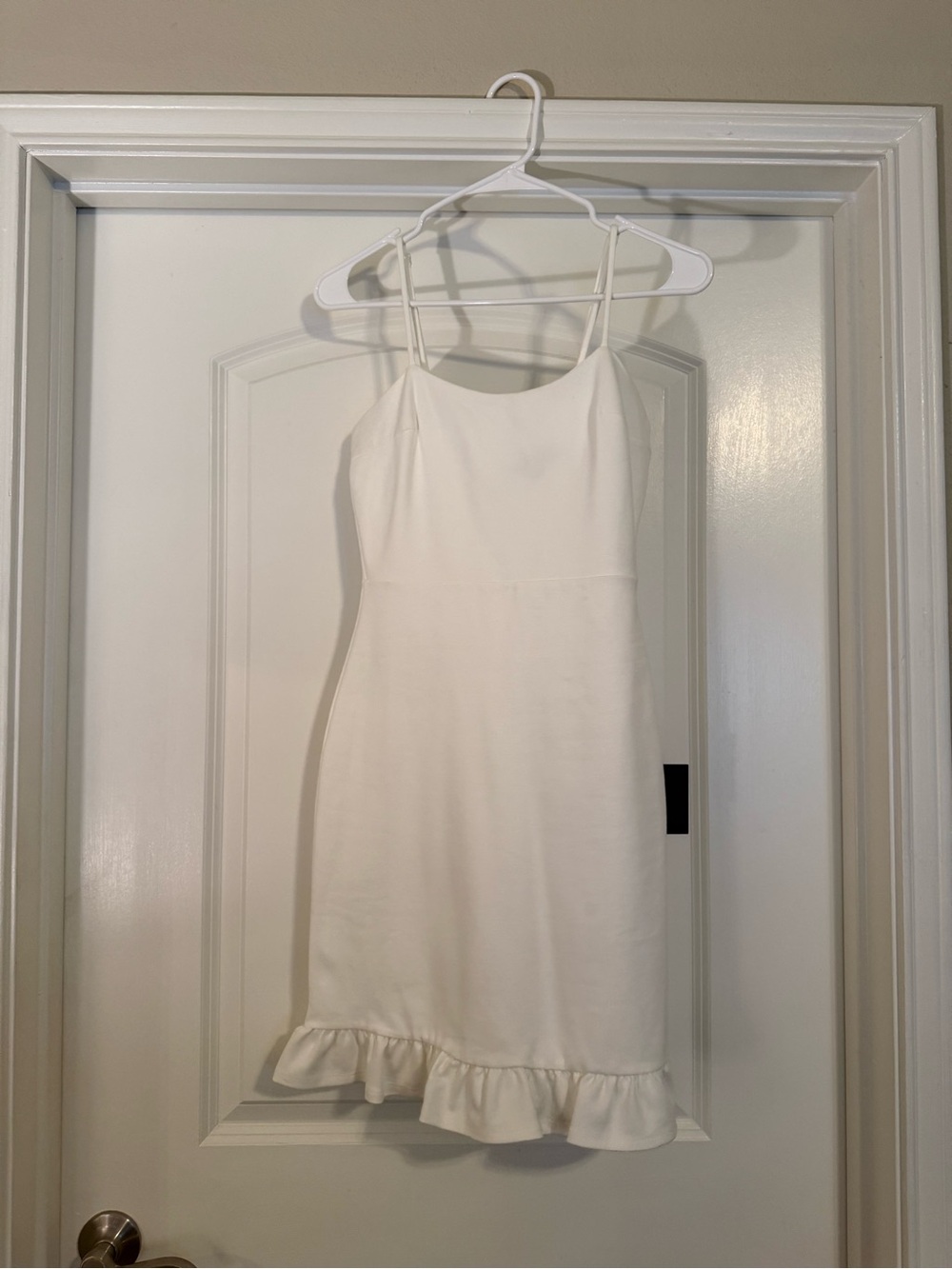 Lulu's White Spaghetti Strap Ruffle-Hem Dress